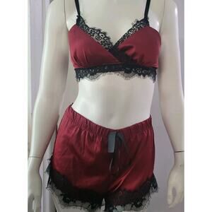 Womans XS Sexy Sleep Set 2 Pc. Short/Bra Satin Lace Shein Valentines Flirty